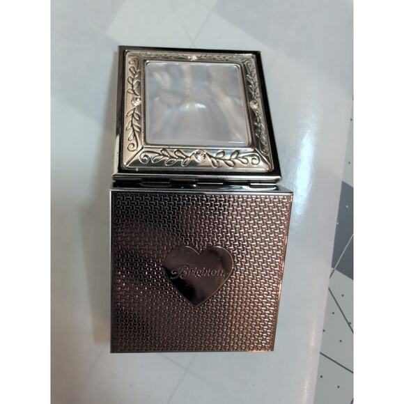 Brighton mother of pearl Pill Box w/ Mirror 4 Crystals 2 Sections Hinged Nice! - Picture 8 of 8